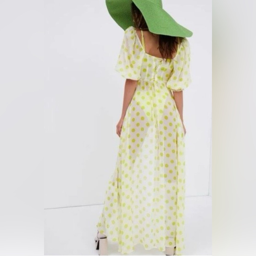 NWT For Love & Lemons Megan Maxi Dress Cover Up Yellow Polka Dot– Size XS - Picture 3 of 10